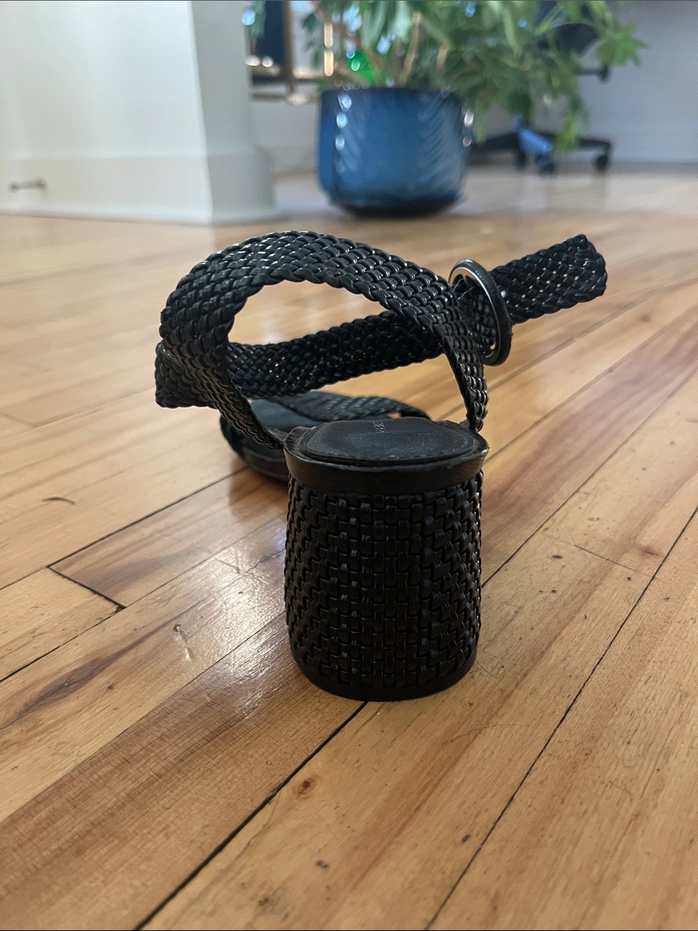 Black Braided Strap Women's Sandals - Classic Summer Heel - Picture 3 of 4